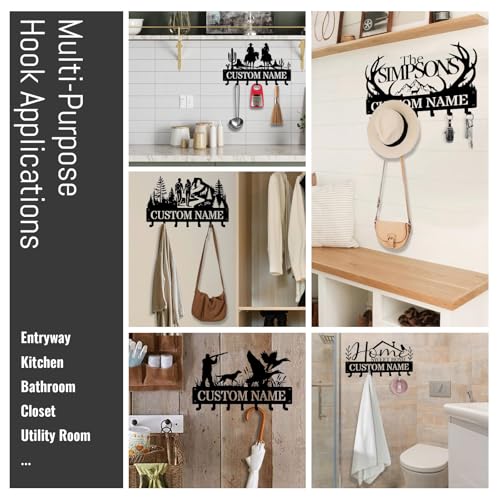 NIWAHO Personalized Key Holder Wall Mount Custom Hiking Couples Silhouette with Name – Metal Key Rack for Entryway, Kitchen – Coat Hooks for Bedroom, Living Room – Wedding Gift for Wife - color: Couple Hiking