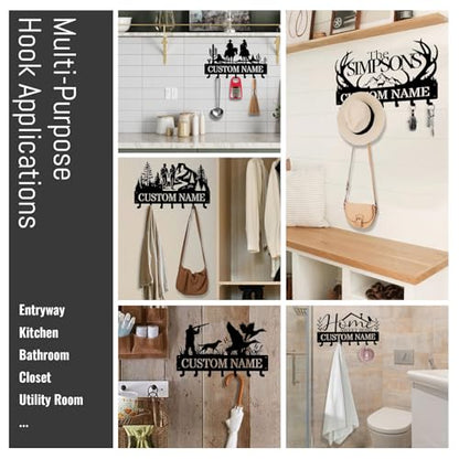 NIWAHO Personalized Key Holder Wall Mount Custom Hiking Couples Silhouette with Name – Metal Key Rack for Entryway, Kitchen – Coat Hooks for Bedroom, Living Room – Wedding Gift for Wife - color: Couple Hiking