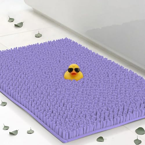 Plush Bathroom Rug 47"x21", Absorbent Machine Washable Non Slip Chenille Bath Mats, Quick Dry Bathmat, Bath Rugs for Bath, Shower, Bedroom, or Door Mat, Lavender - color: Lavender, size: 47" x 21" (Rectangular)