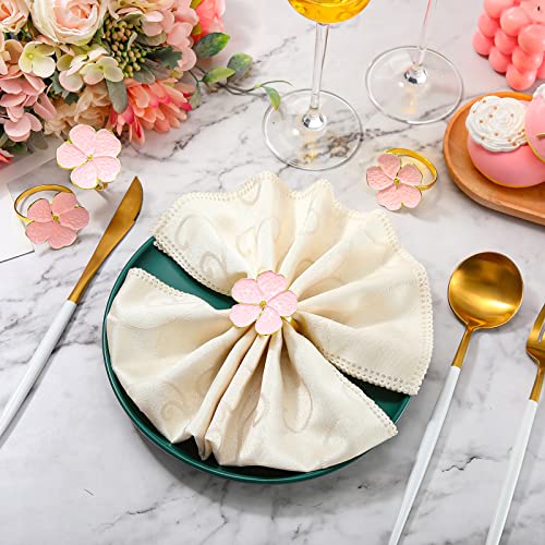 Patelai 12 Pcs Pink Gold Flower Napkin Rings Holders for Wedding | Decorative Metal Serviette Holders, Elegant Floral, Banquet Dinner Table Decor, for Christmas Baby Shower Birthday Fall Party