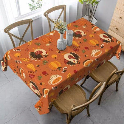 Worltoldb Thanksgiving Turkey Tablecloths Polyester Table Cloth for Kitchen Dinning Table Washable Table Cover for Parties Wedding Picnic - color: White18