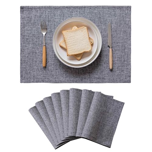 Home Brilliant Linen Placemats Set of 8 Heat Resistant Washable Placemats for Parties Buffet Dinner, 13 x 19 inches, Ash Grey - color: Ash Grey, size: Placemats 13" x 19", Set of 8