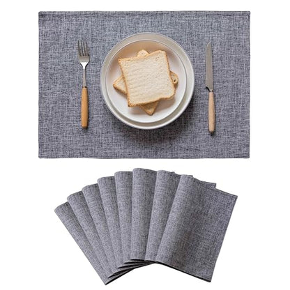 Home Brilliant Linen Placemats Set of 8 Heat Resistant Washable Placemats for Parties Buffet Dinner, 13 x 19 inches, Ash Grey - color: Ash Grey, size: Placemats 13" x 19", Set of 8