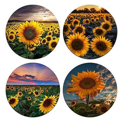 Sunflower Round Coaster Set - Made of Recycled Rubber - Set of 4 - color: Sunflower