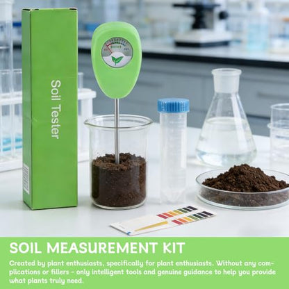 Soil Moisture Meter for Plants with pH Strips No Battery | 6.5 in soil moisture meter with Dry Moist Wet dial plus 25 pH strips for potted plants and potting soil checks
