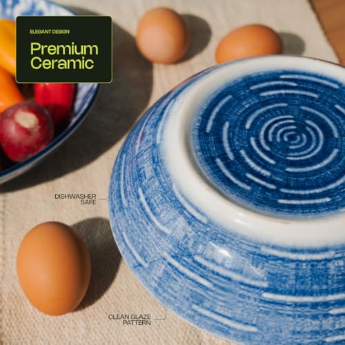 Pasta Bowls Set of 4 – Wide Ceramic Bowls for Pasta, Salads & Noodles | Elegant Serving Bowls for Everyday Use | Microwave & Dishwasher Safe Dinnerware Set