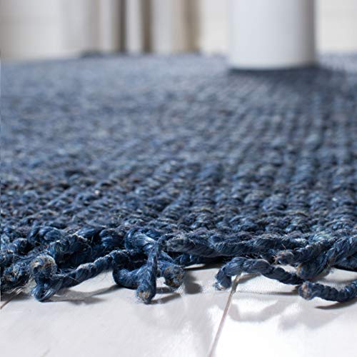 SAFAVIEH Natural Fiber Collection Runner Rug - 2'6" x 8', Navy, Handmade Boho Fringe Woven Jute, Ideal for High Traffic Areas in Living Room, Bedroom (NF368N) - color: Navy, size: 2'6" x 8' (Runner)