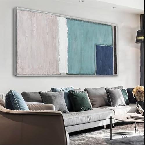 YISXINOAG Canvas Art Wall Decor Teal Blue And Light Brown Red Block Line Abstract Wall Decor Canvas Paintings Home Wall Decor Modern Bedroom Art Office Decor 20"X 40" Ready To Hang - color: Indigo, size: 40"L x 20"W
