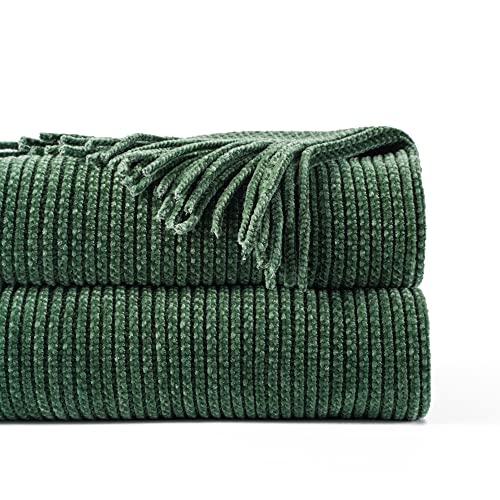 BATTILO HOME Dark Green Throw Blanket for Couch, 50"x60" | Soft Chenille Knit Throws with Tassels for Home Decor, Spring Green Throws for Couch Cover - color: Dark Green, size: 50 x 60 in.