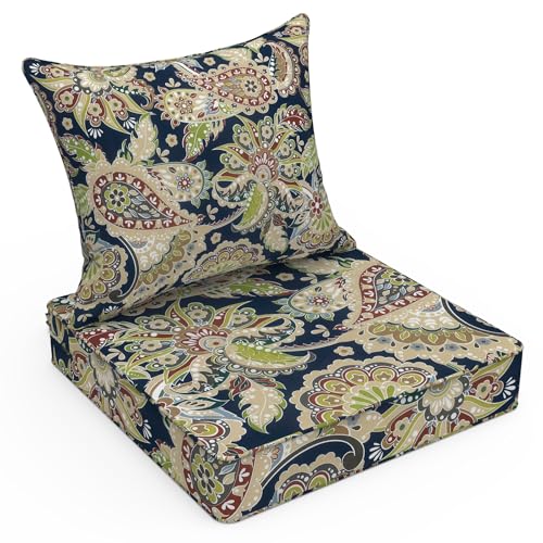 LVTXIII Outdoor Deep Seat Cushion Patio Seat and Back Cushion Set Seasonal Chair Cushion with Removable Cover and Adjustable Buckle for Home and Garden, 22"x22"x4", Paisley Sapphire Blue - color: Paisley Sapphire Blue, size: 22x22x4