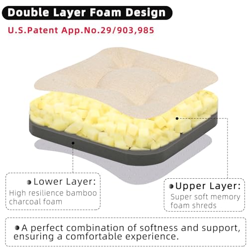 GOFORIT Chair Cushions,Tufted Shredded Memory Foam Chair Pads, Non-Slip Seat Cushions with Removable Cover, 16'' x 16'', Beige - color: Beige