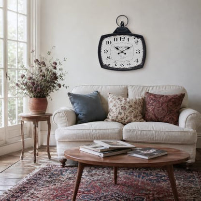 Retro Rectangle Wall Clock, Battery Operated Silent Black Farmhouse Wall Clocks, Antique Old Design Style, Wall Clocks for Living Room,Kitchen,Bedroom,Office (17" H x 15" W) - color: Black-15"×17"