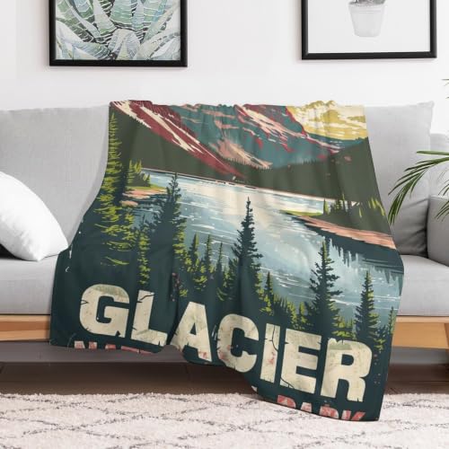 Mid Century Glacier National Park 03 Flannel Blankets Fleece Soft Throw Lightweight Plush Gifts for Couch, Bed, Cozy Sofa Plush, Chair, Lovers 40x50in(100x125cm) - color: Style, size: 40x50in(100x125cm)
