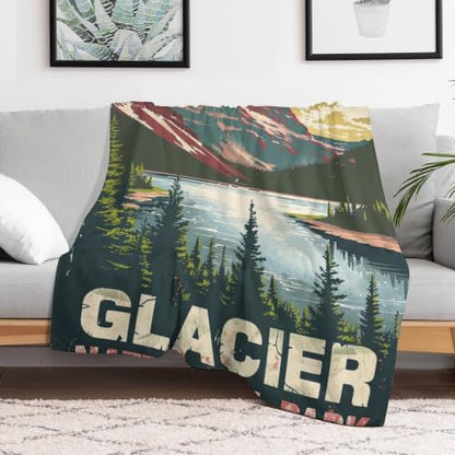 Mid Century Glacier National Park 03 Flannel Blankets Fleece Soft Throw Lightweight Plush Gifts for Couch, Bed, Cozy Sofa Plush, Chair, Lovers 40x50in(100x125cm) - color: Style, size: 40x50in(100x125cm)
