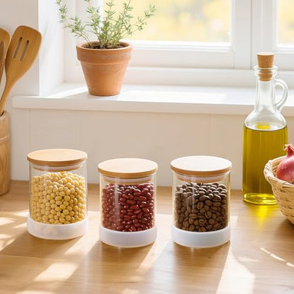 17oz Round Glass Storage Containers with Bamboo Lids – 12 Pack Small Airtight Clear Spice Jars for Pantry Organization, Kitchen Dry Food, Flour, Spice, Coffee Beans, Staples & Snacks - color: Round/17oz/12pcs
