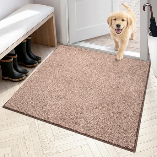 PURRUGS Dirt Trapping Indoor Door Mat, 36" x 36", Brown-Light Cream | Machine Washable, Non-Slip, Waterproof TPR Backing, Super Absorbent, Low Profile, Entryway Rug for Muddy Paws and Shoes - color: Brown-light Cream, size: 36" X 36"