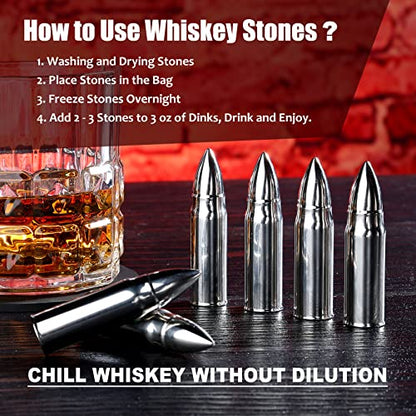 Whiskey Gifts for Men Dad, Father's Day Anniversary Bourbon Gifts for Him | Dad Birthday Gifts Ideas from Daughter Son, Stainless Steel Whiskey Stones and Glasses Set for Housewarming Retirement Gifts - style: Straight Glasses+Stainless Steel Stones for D
