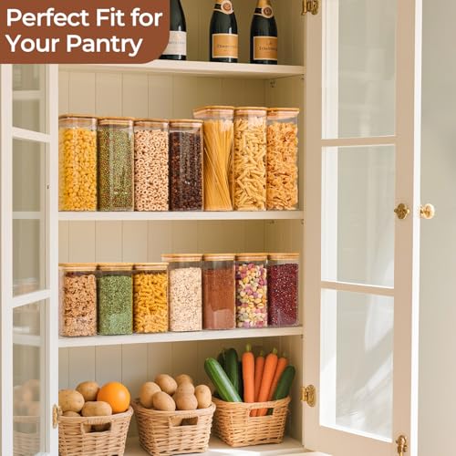 ComSaf Glass Storage Containers wtih Lids 1.4 Qt, Set of 3 Galss Jars | Glass Pantry Storage Containers, Square Kitchen Canisters, Lid with Silicone Seal, Cookie, Cereal, Coffee, 44oz, BPA Free - size: 1.4Qt*3