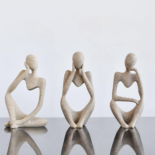 Sand Thinker Statues Home Decor, Set of 3 Pcs White Resin Trendy Abstract Art Sculpture Collectible Figurines Home Office Coffee Shops Desktop Decoration Aesthetic Ornaments - color: Sand
