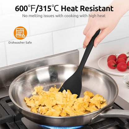 U-Taste 600ºF High Heat 9in Silicone Kitchen Tong and 600ºF Heat Resistat Spatula Spoon Flexible Silicone Cooking Scoop Spoonula (Black)