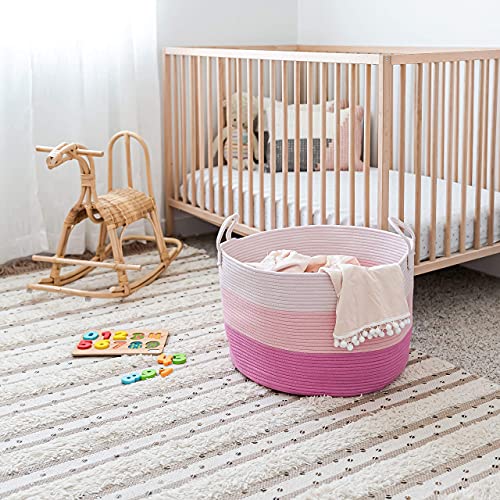 OrganiHaus Round Toy Basket & Blanket Basket, Cotton Rope 20x13" | 3-Toned Pink - Round Cotton Rope Basket, 20x13" - color: 3-toned Pink, size: Wide