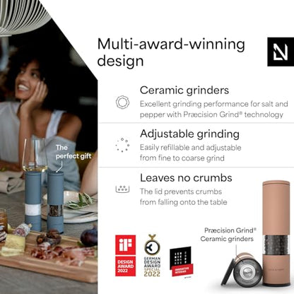LARS NYSØM Salt and Pepper Grinder Set Manual, Stainless Steel Salt and Pepper Mills with Adjustable Ceramic Grinder I Design Spice Shakers (Blush Rose) - color: Rose, size: Set of two manual grinders