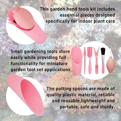 6Pcs Mini Succulent Tools Set, Garden Hand Tools Kit for Indoor Plant Care, Succulent Bonsai Miniature Garden Tool Set, Small Gardening Tools for Transplanting Digging Planting, Pink - style: Pink