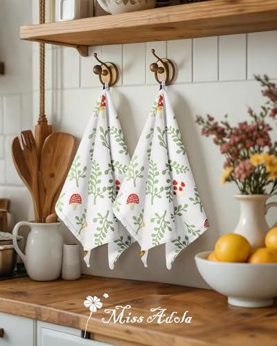 2pcs Cotton Waffle Kitchen Towels, Mushroom | Waffle Weave, Terry Cloth, Pure Cotton, Sustainable, 16"x26", Highly Absorbent, with Hanging Loop, Giftable Package - color: Mushroom