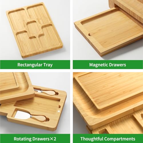 Large Charcuterie Boards Gift Set - Cheese Board and Knife Set with Extra Cheese Platter, Bamboo Charcuterie Board Cheeseboard Cheese Plate for House Warming Gifts New Home, Wedding Gifts - color: Classic