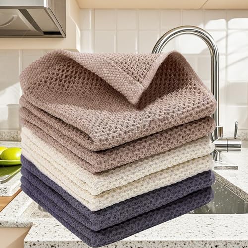 100% Cotton Kitchen Dish Cloths, 6 Pack Kitchen Towels and Dishcloths Sets, Drying Dishes Quick Drying Kitchen Towels Dish Rags, 12 X 12 Inches, Mixed Color