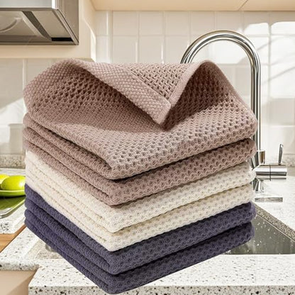 100% Cotton Kitchen Dish Cloths, 6 Pack Kitchen Towels and Dishcloths Sets, Drying Dishes Quick Drying Kitchen Towels Dish Rags, 12 X 12 Inches, Mixed Color
