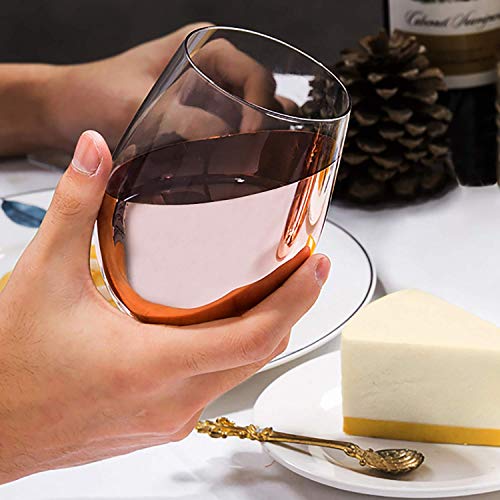MyGift Stemless Wine Glasses Set of 6 - Copper Metallic Bottom Angled Design, Modern Barware for Red & White Wine, Dishwasher Safe Entertaining Glasses - color: Copper-6