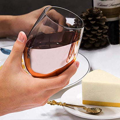 MyGift Stemless Wine Glasses Set of 6 - Copper Metallic Bottom Angled Design, Modern Barware for Red & White Wine, Dishwasher Safe Entertaining Glasses - color: Copper-6