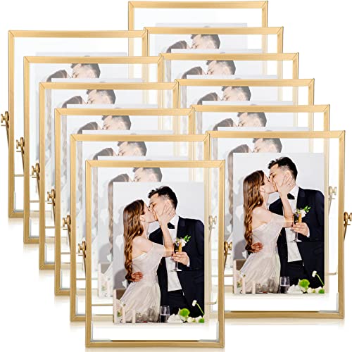 12 Pack 6 x 8 Inches Floating Frame for Photo 4 x 6 Inches, Glass Floating Picture Frame Collection Vintage Metal Minimal Ornate Easel for Wedding Pictures Photos Desk Tabletop Display - color: Gold, size: 4 x 6 Inches
