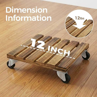 Bamworld Wood Plant Caddy with Wheels, 300lb Capacity, Heavy Duty Planter Stand with Wheels 12inch Plant Dolly 2 Pack Premium Quality, Ready to Use - size: 12inch-Square-2 pack