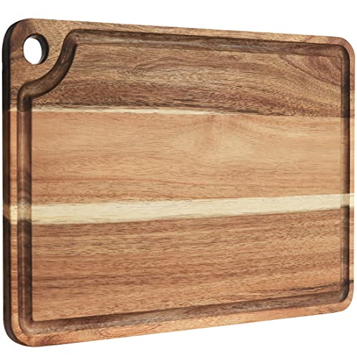 Large Acacia Wood Cutting Board 18x12 In Chopping Board | Brisket Cutting Board Butcher Block for Meat and Cheese,Chopping Board with Hanging Hole and Juice Groove - size: 18"L x 12"W