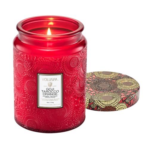 Voluspa Goji Tarocco Orange Large Scented Candle Jar 18 Oz, 100 Hr Burn | Coconut Wax Blend in Decorative Glass, Clean Even Burn, USA Handcrafted Gift for Hosts, Fragrance Lovers & Relaxed Rooms - color: 3 - Goji Tarocco Orange