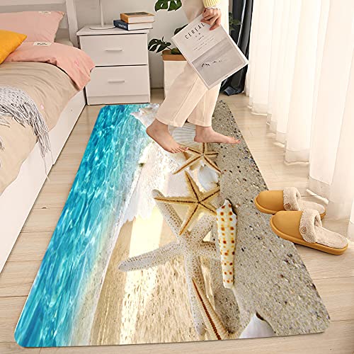 Non Slip Bath Rugs Sponge Foam for Bathroom,Soft Flannel Mat Rug for Living Room, Absorbent Water Clearance MatS for Forlaundry Room and Kitchen,Ocean Beach Themed Carpt 59x24 Inches - color: Conch, size: 2' x 4'11" (Rectangular)