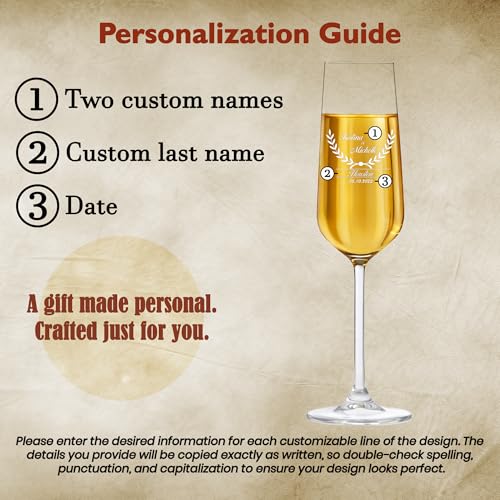 Personalized Champagne Flutes for Wedding – Engraved Glasses for Bride and Groom, Custom Names & Date, Wedding Toast Glasses - (Set of 2 or Single) (Champagne Design 1) - color: Champagne Flutes-D1