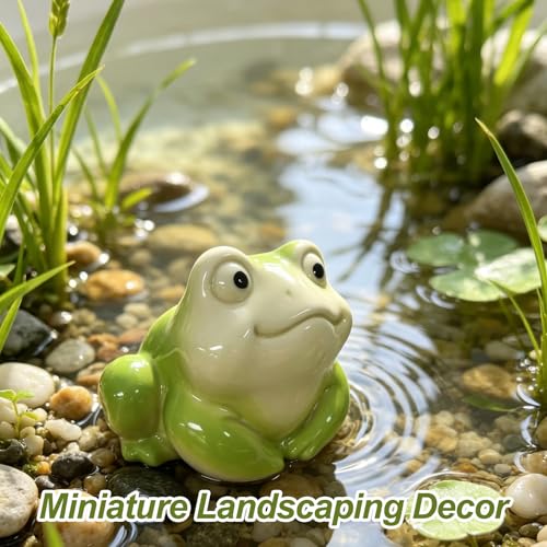 Cute Chubby Frog Statue Decor, 4.1 Inch Handcrafted Glazed Ceramic Figurine for Planter, Aquarium & Window Sill, Small Animal Ornament for Desk/Garden