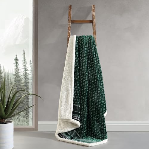 Eddie Bauer - Throw Blanket, Brushed Fleece & Plush Sherpa Soft Bedding, Blanket for Couch & Bed (Fair Isle Green, 50" x 60") - color: Fair Isle Green, size: 50" x 60"