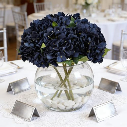 Kimura's Cabin 6pcs Navy Blue Hydrangea Artificial Flowers Silk Hydrangeas | Fake Hydrangeas with Stems Faux Flower,wedding Bouquet Arrangement Halloween Home Party Table Centerpieces Decor Vase Filler - color: Navy Blue