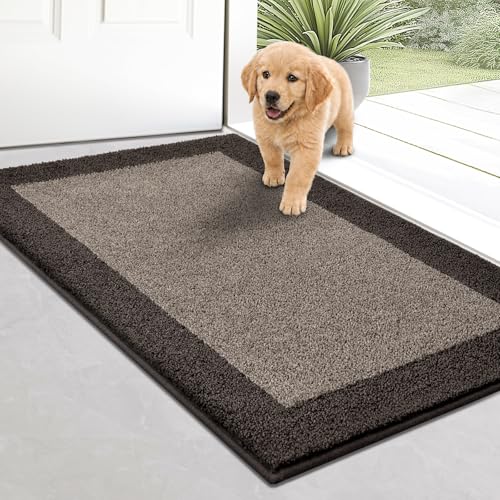 Door Rug 20" x 32", Washable Throw Rug for Kitchen, Bathroom | Non Slip, Dirt trapping, Absorbent, Quick Drying, for Entryway, Bedroom, Floor - color: Brown, size: 20" x 32"