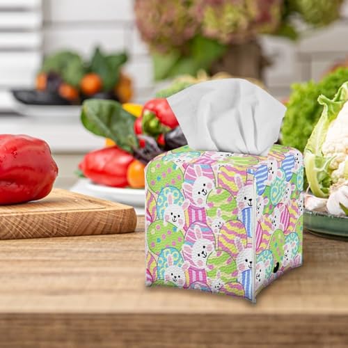 Easter Rabbit Eggs Square Tissue Box Cover Facial Napkin Holder Easy to Use Dust-Proof Tissue Case for Living Room Office Bathroom - color: Easter Rabbit Eggs