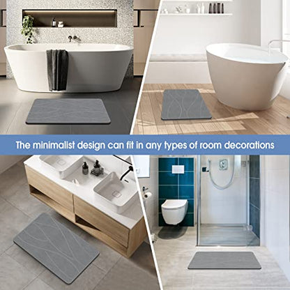 VEELOIM Stone Bath Mat, Diatomaceous Earth Shower Mat for Bathroom Grey | Fast Drying, Super Absorbent, Non-Slip Design, Easy to Clean, Natural Diatomaceous Earth - color: Line1-grey