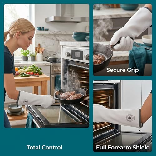 Silicone Oven Gloves, Heat Resistant Kitchen Oven Mitts, 1 Pair(9) | Food Grade, Waterproof, Easy Clean, Great for Sourdough Baking, Kitchen Cooking, Grilling, Smoking, Frying, BBQ - color: White Standard, size: 9/L