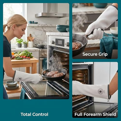 Silicone Oven Gloves, Heat Resistant Kitchen Oven Mitts, 1 Pair(9) | Food Grade, Waterproof, Easy Clean, Great for Sourdough Baking, Kitchen Cooking, Grilling, Smoking, Frying, BBQ - color: White Standard, size: 9/L