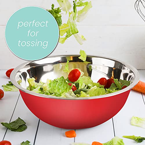 Stainless Steel Mixing Bowls Set, 5-Piece Meal Prep & Food Storage | .75, 1.5, 3, 4 & 5 Quart Metal Mixing Bowls Set for Prep, Serving, Baking & Food Storage, Ecofriendly, Dishwasher Safe, Red - color: Red