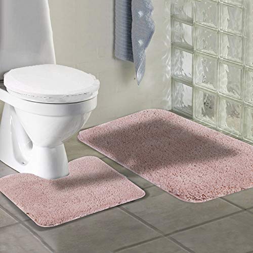 Walensee Shaggy 2 Piece Bath Rug Set (Dusty Pink) - 20 x 24 U Shape Contour & 20 x 32 Bath Mat - Machine Wash/Dry - Plush Absorbent Non Slip - color: Dusty Pink