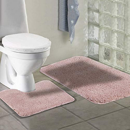 Walensee Shaggy 2 Piece Bath Rug Set (Dusty Pink) - 20 x 24 U Shape Contour & 20 x 32 Bath Mat - Machine Wash/Dry - Plush Absorbent Non Slip - color: Dusty Pink